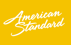 American Standard logo on yellow background, representing trusted plumbing brand used by plumbers for reliable plumbing services in Franklin County