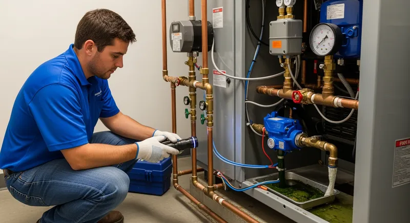 a professional plumber inspecting the plumbing on a maintenance service call1